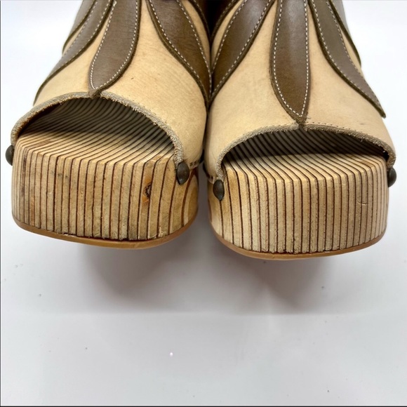 OAK DESTROY Vintage Y2K Platform Chunky Wooden Wedge Leather Sandal Women 8 8.5 - Picture 8 of 13